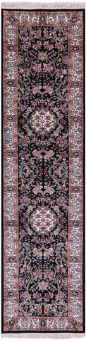 Black Persian Tabriz Handmade Wool Runner Rug - 2' 7
