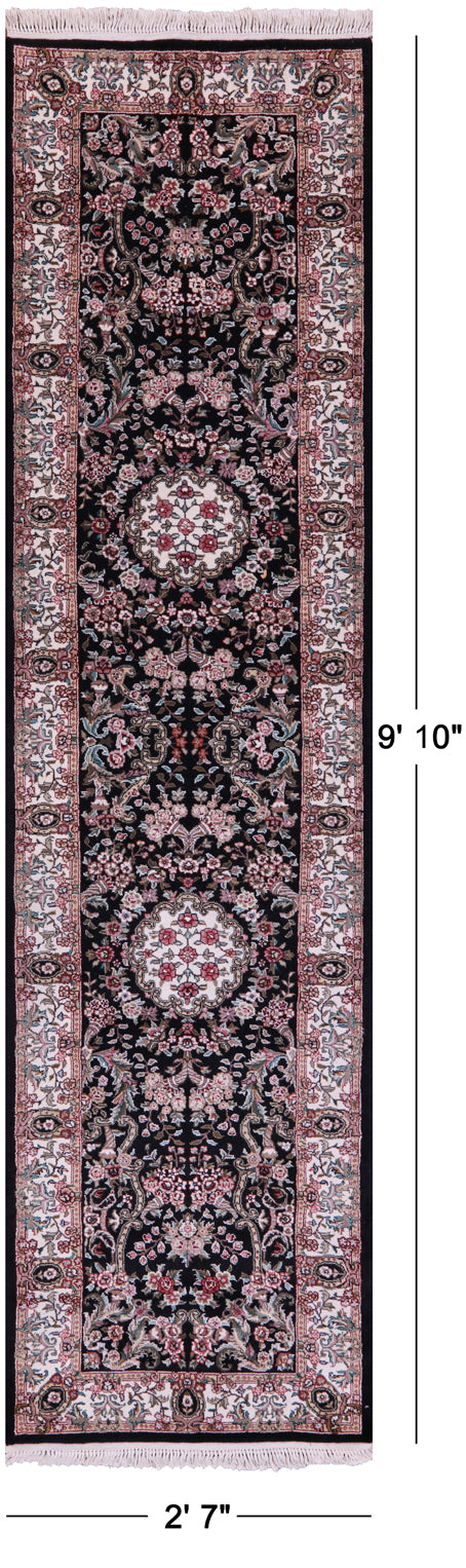 Black Persian Tabriz Handmade Wool Runner Rug - 2' 7" X 9' 10" - Golden Nile