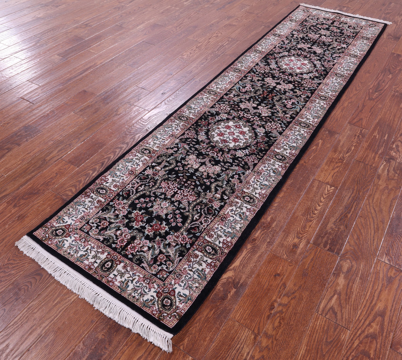 Black Persian Tabriz Handmade Wool Runner Rug - 2' 7" X 9' 10" - Golden Nile