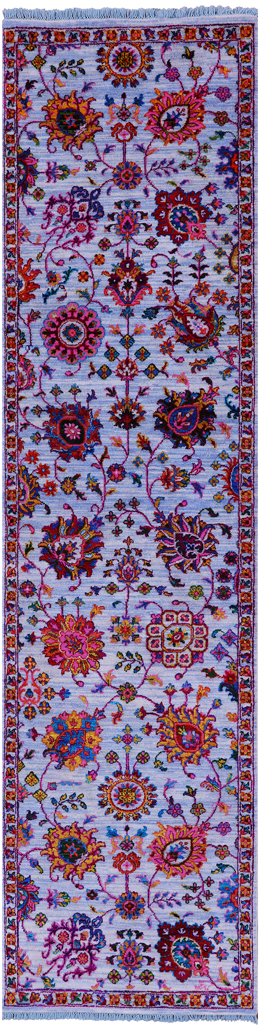 Blue Persian Tabriz Hand Knotted Wool & Silk Runner Rug - 2' 7" X 10' 2" - Golden Nile