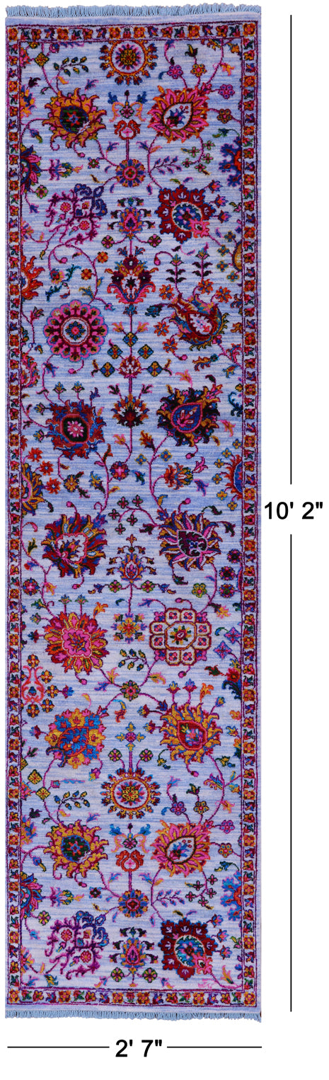 Blue Persian Tabriz Hand Knotted Wool & Silk Runner Rug - 2' 7" X 10' 2" - Golden Nile