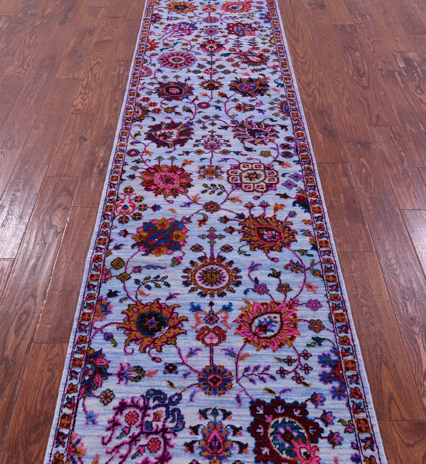 Blue Persian Tabriz Hand Knotted Wool & Silk Runner Rug - 2' 7" X 10' 2" - Golden Nile