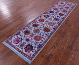 Blue Persian Tabriz Hand Knotted Wool & Silk Runner Rug - 2' 7" X 10' 2" - Golden Nile