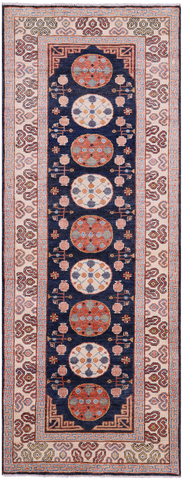 Blue Persian Tabriz Handmade Wool Runner Rug - 2' 11