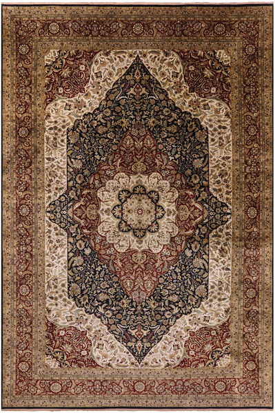 Black Persian Tabriz Hand Knotted Wool Rug - 11' 10" X 17' 9" - Golden Nile