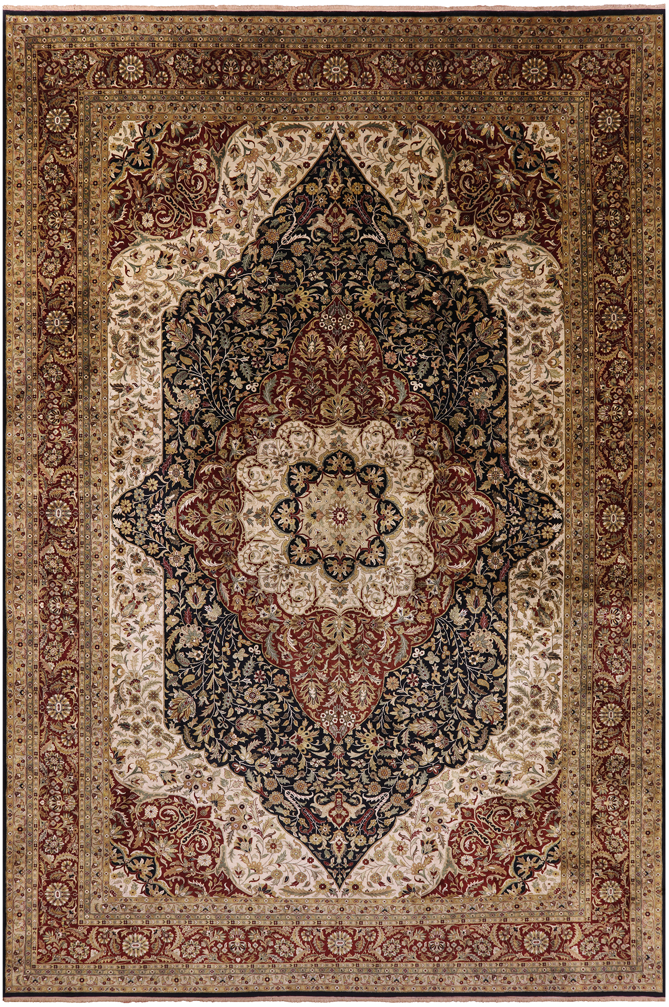Black Persian Tabriz Hand Knotted Wool Rug - 11' 10" X 17' 9" - Golden Nile