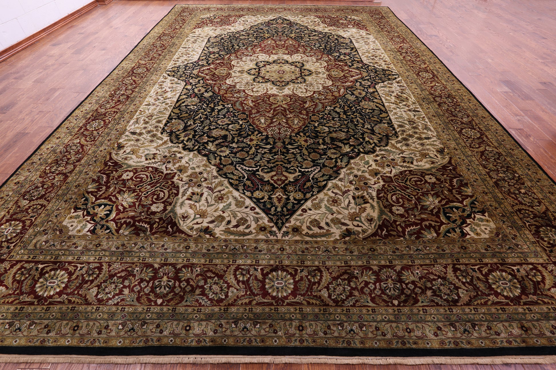 Black Persian Tabriz Hand Knotted Wool Rug - 11' 10" X 17' 9" - Golden Nile