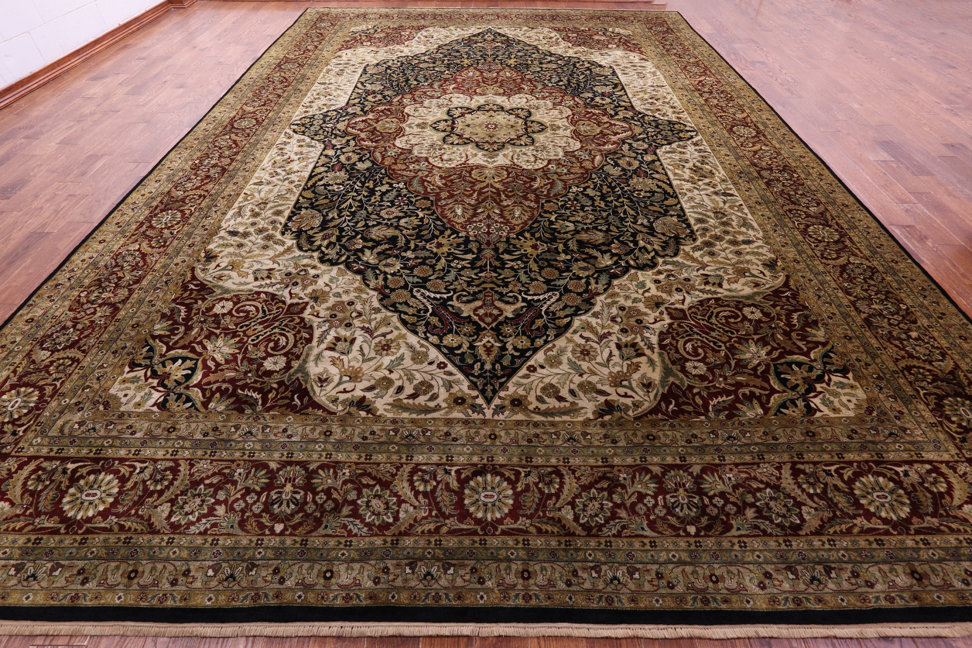 Black Persian Tabriz Hand Knotted Wool Rug - 11' 10" X 17' 9" - Golden Nile