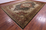 Black Persian Tabriz Hand Knotted Wool Rug - 11' 10" X 17' 9" - Golden Nile