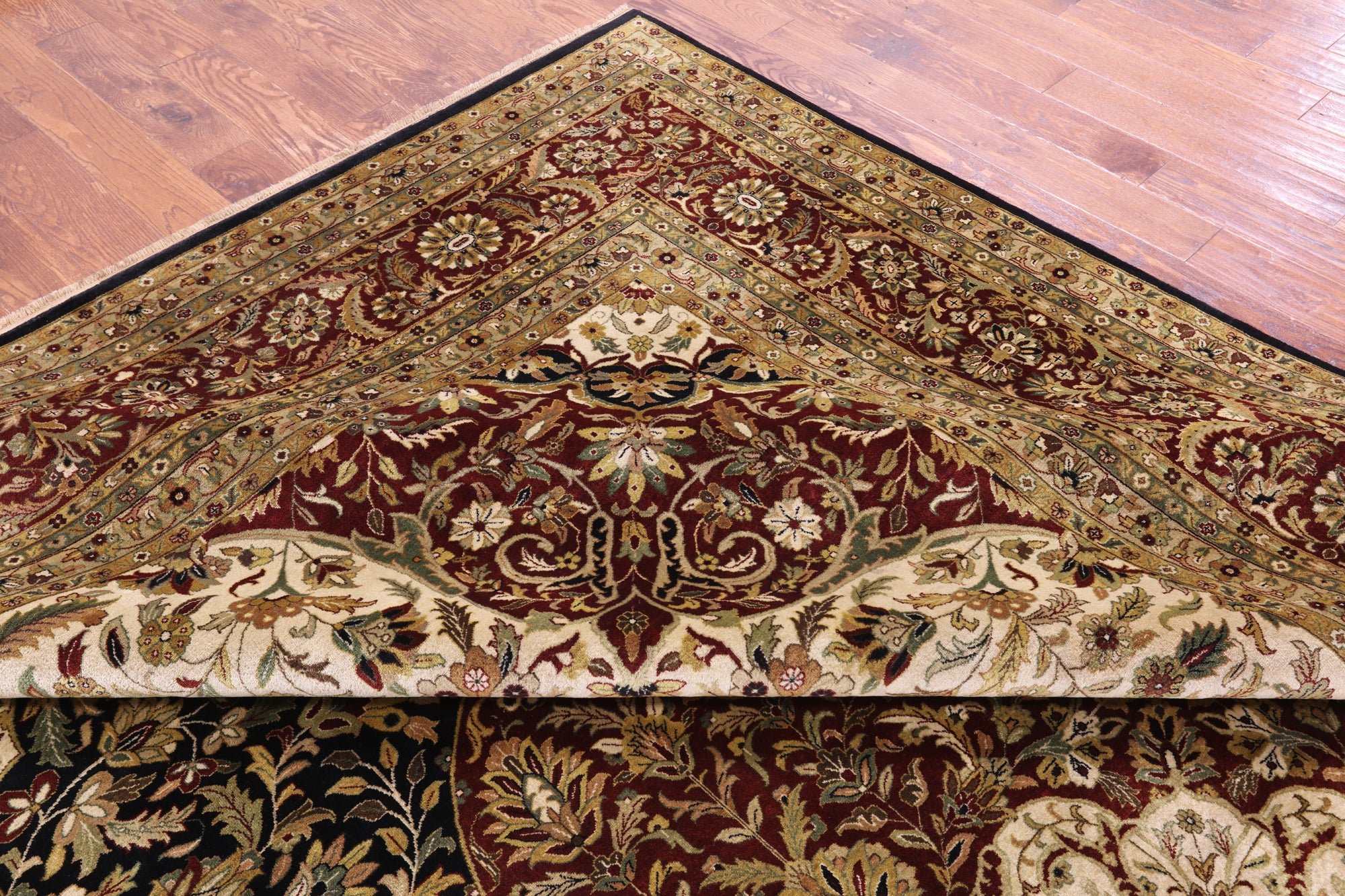 Black Persian Tabriz Hand Knotted Wool Rug - 11' 10" X 17' 9" - Golden Nile