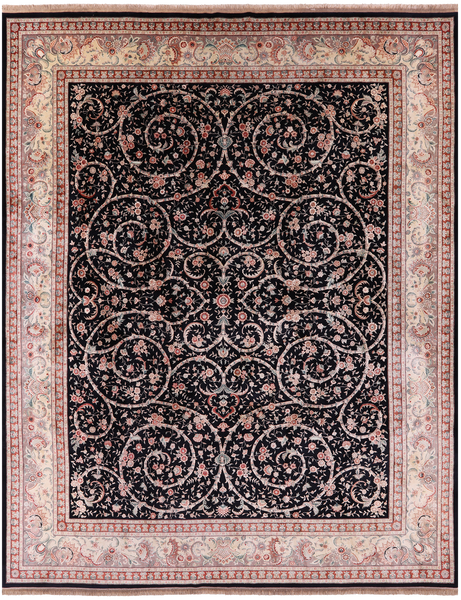 Black Persian Tabriz Hand Knotted Wool Rug - 11' 11" X 14' 8" - Golden Nile