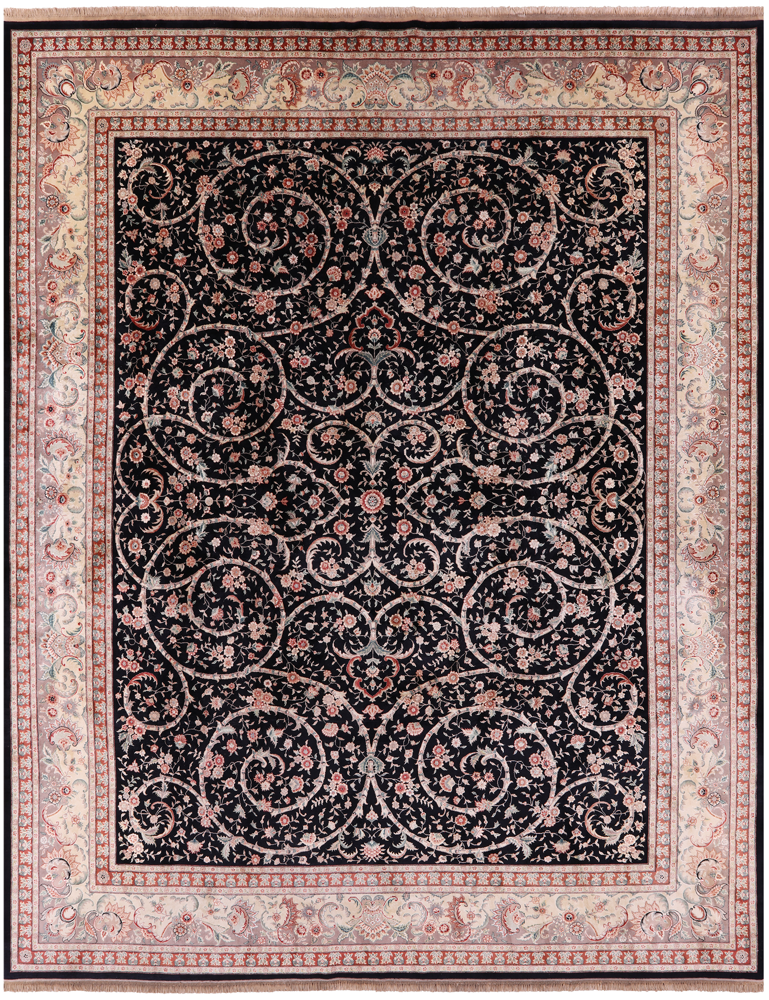 Black Persian Tabriz Hand Knotted Wool Rug - 11' 11" X 14' 8" - Golden Nile