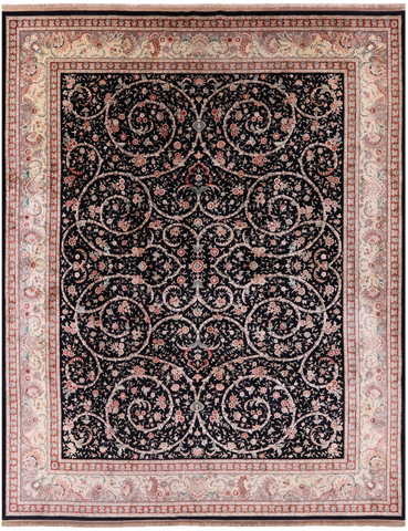 Black Persian Tabriz Hand Knotted Wool Rug - 11' 11