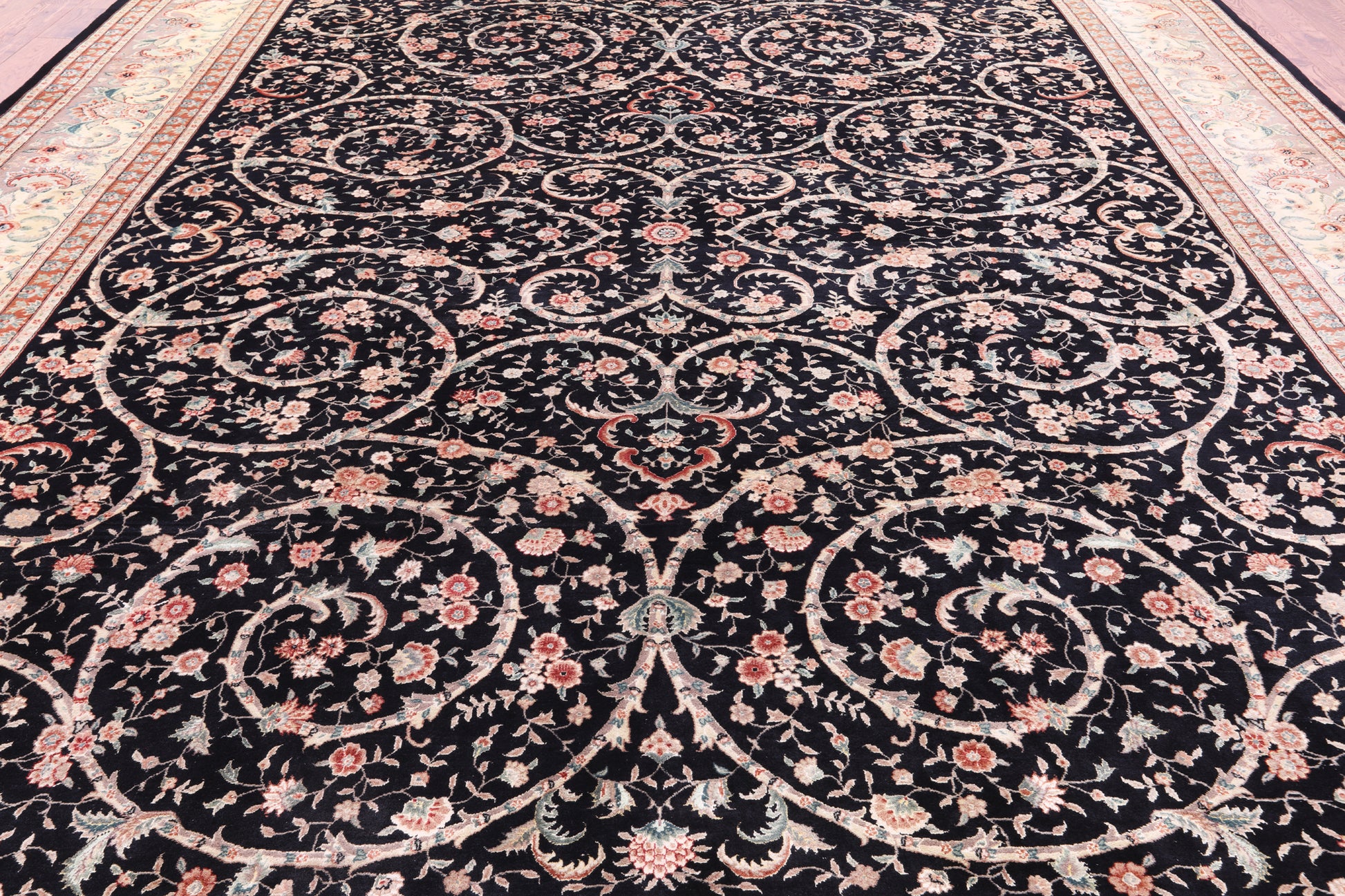 Black Persian Tabriz Hand Knotted Wool Rug - 11' 11" X 14' 8" - Golden Nile