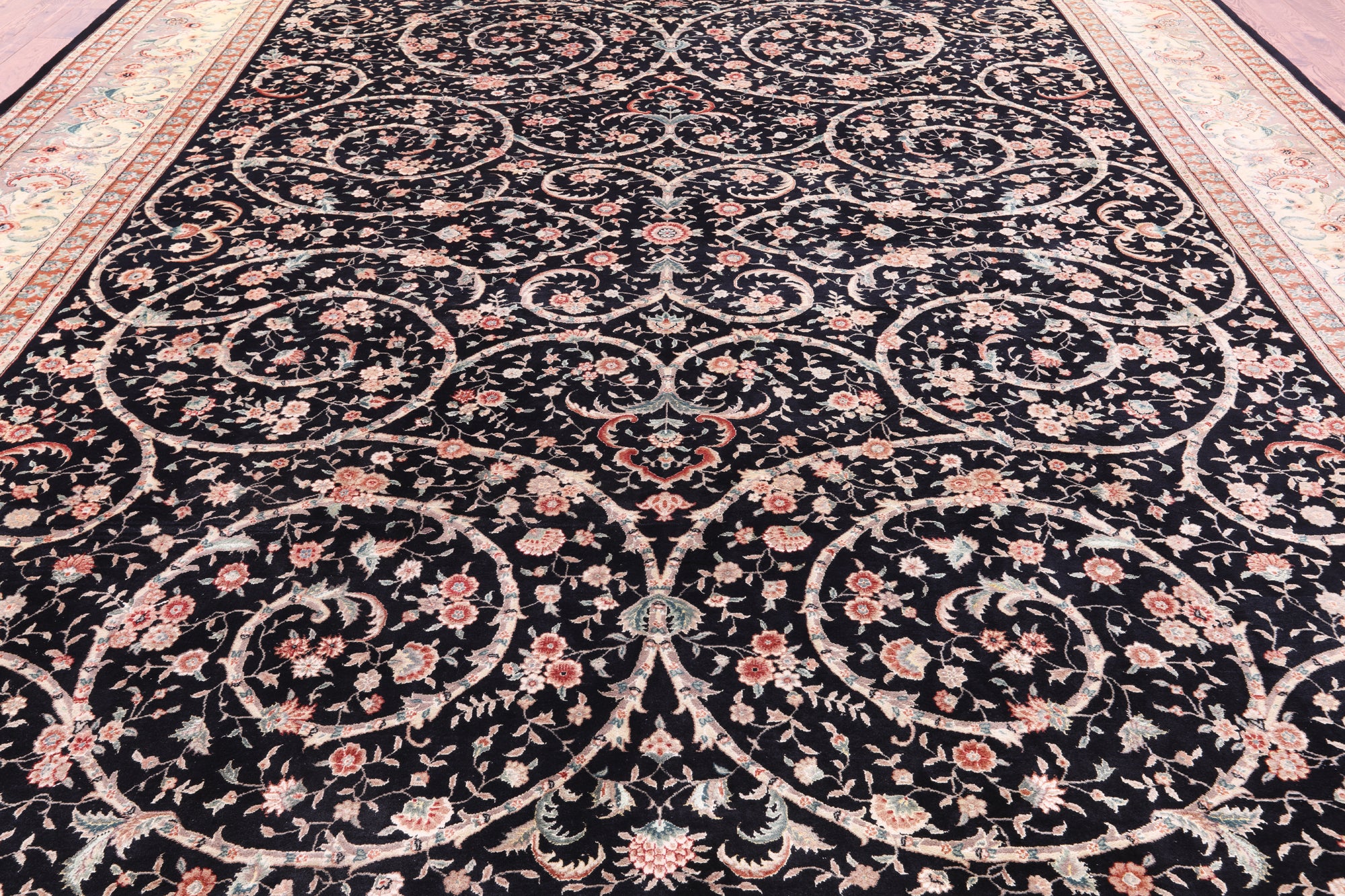 Black Persian Tabriz Hand Knotted Wool Rug - 11' 11" X 14' 8" - Golden Nile