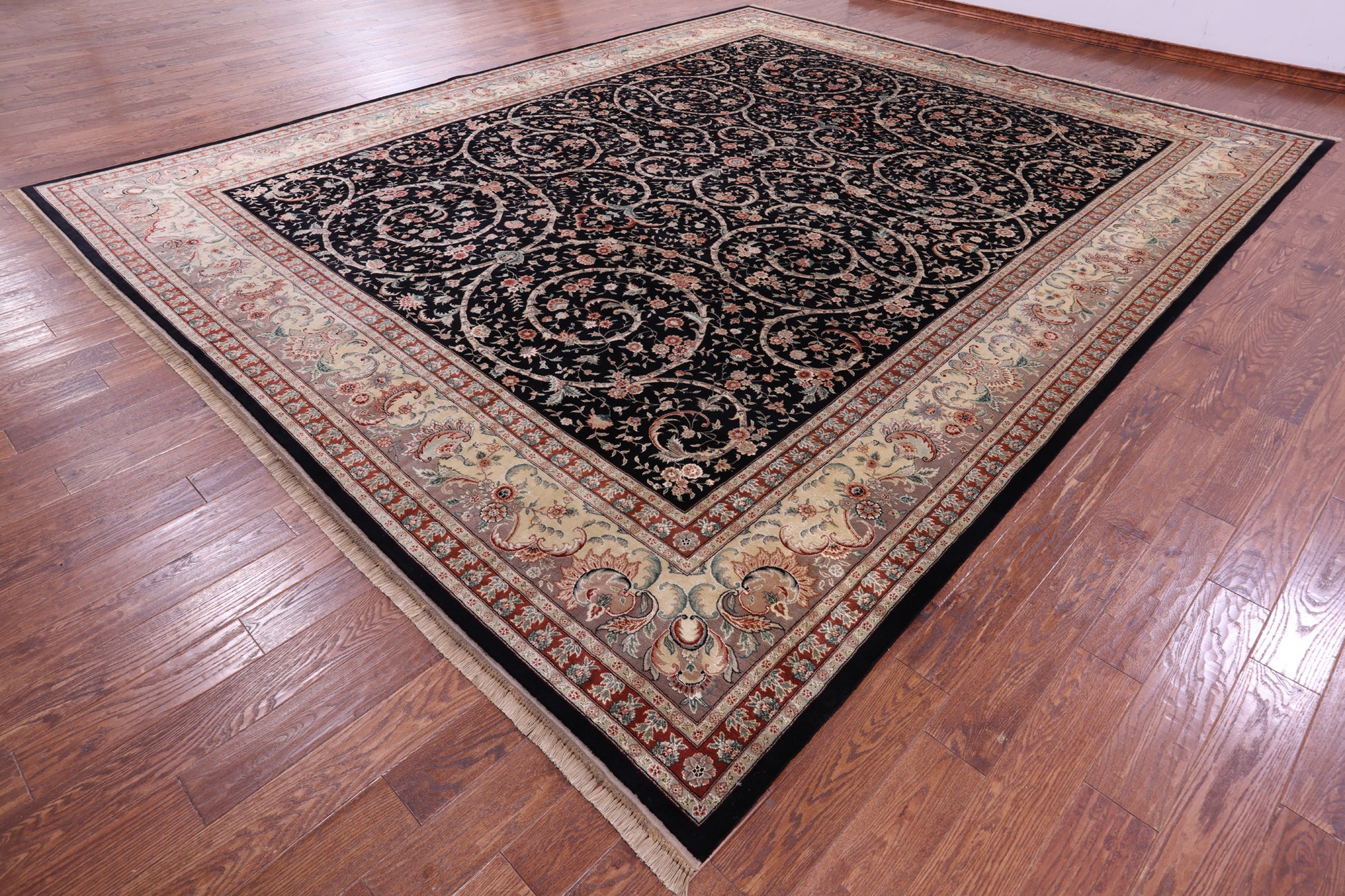 Black Persian Tabriz Hand Knotted Wool Rug - 11' 11" X 14' 8" - Golden Nile
