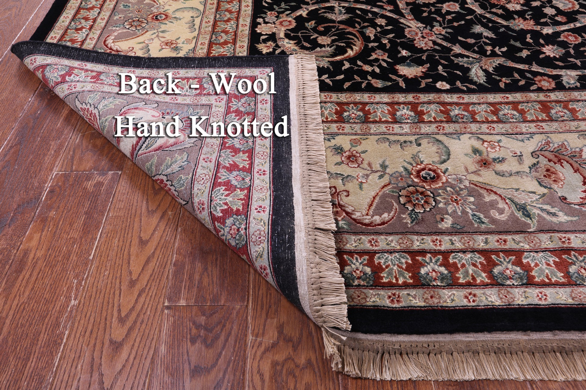 Black Persian Tabriz Hand Knotted Wool Rug - 11' 11" X 14' 8" - Golden Nile