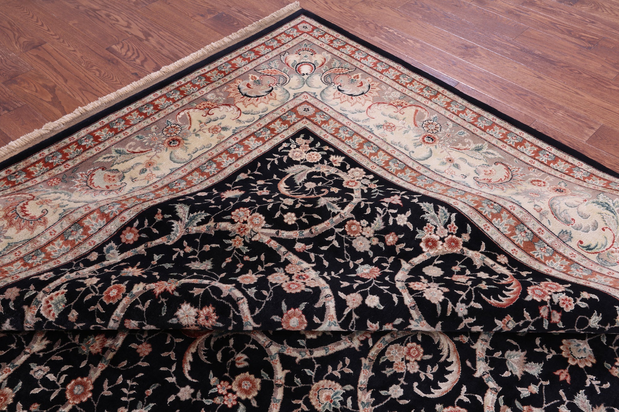 Black Persian Tabriz Hand Knotted Wool Rug - 11' 11" X 14' 8" - Golden Nile