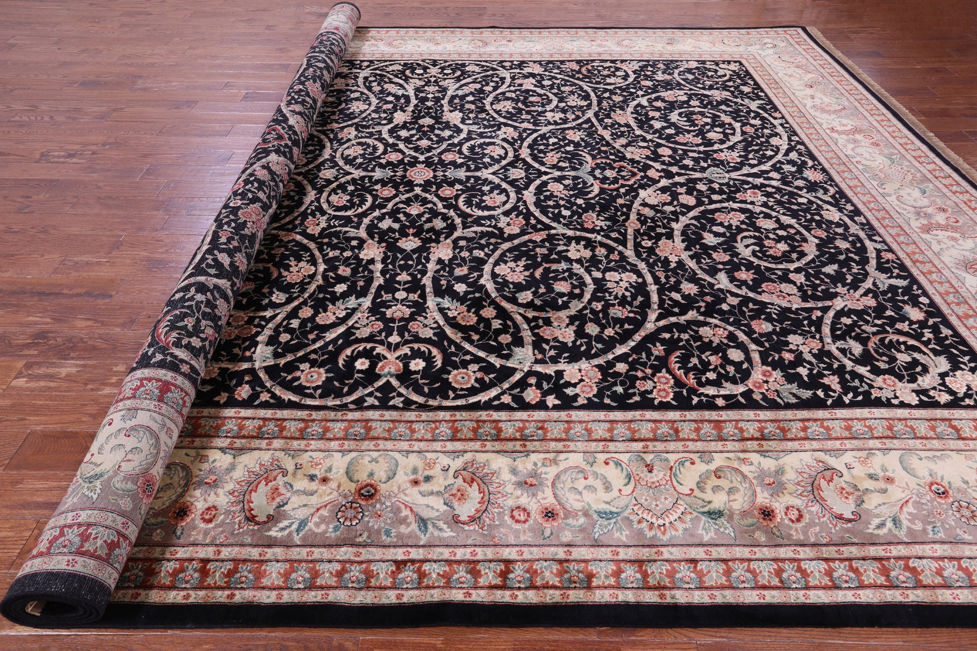 Black Persian Tabriz Hand Knotted Wool Rug - 11' 11" X 14' 8" - Golden Nile