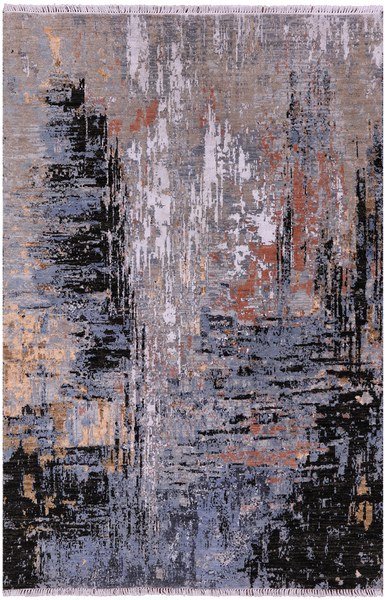 Abstract Contemporary Hand Knotted Wool & Silk Rug - 4' 2" X 6' 1" - Golden Nile