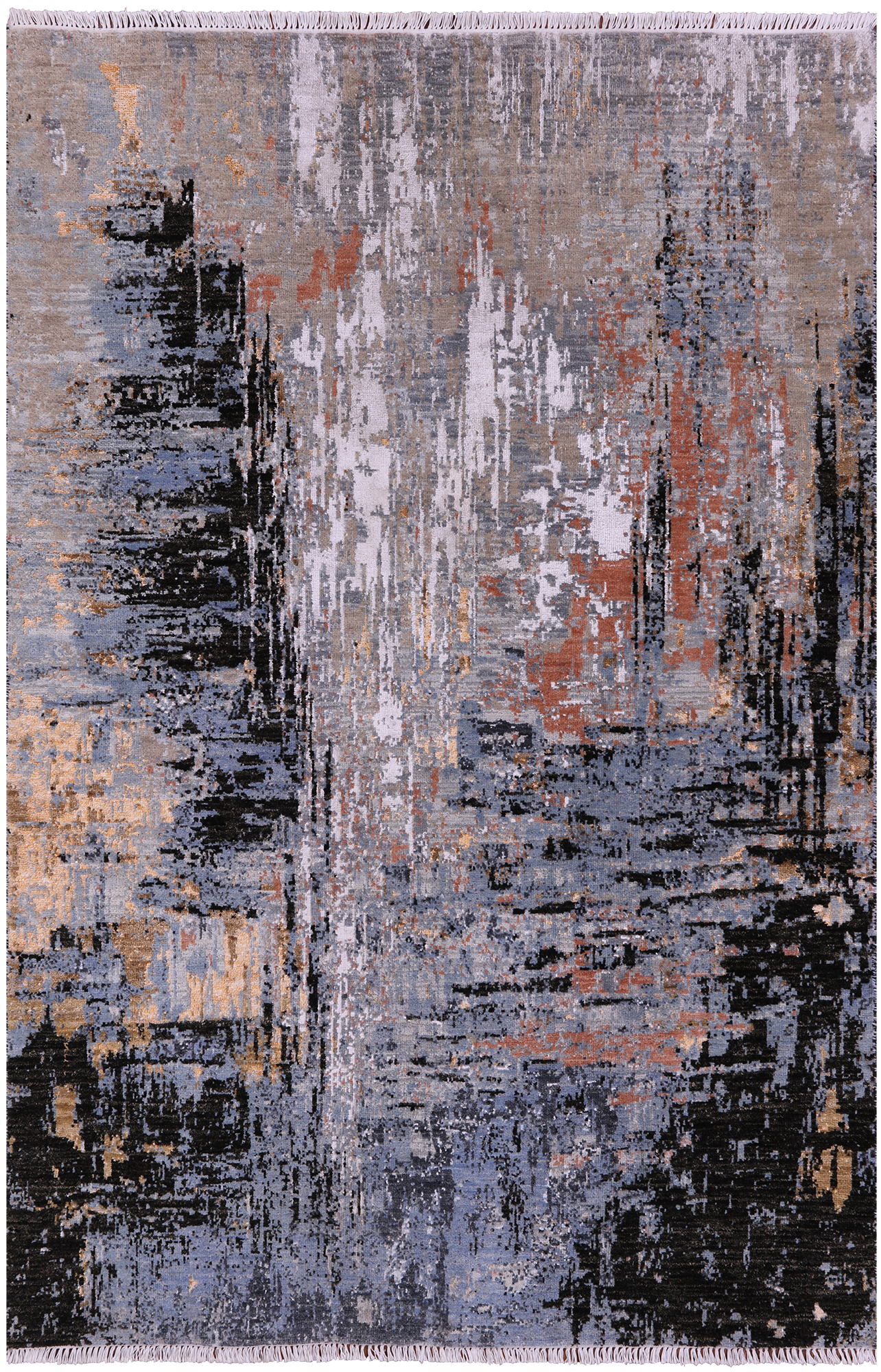Abstract Contemporary Hand Knotted Wool & Silk Rug - 4' 2" X 6' 1" - Golden Nile