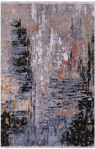 Abstract Contemporary Hand Knotted Wool & Silk Rug - 4' 2