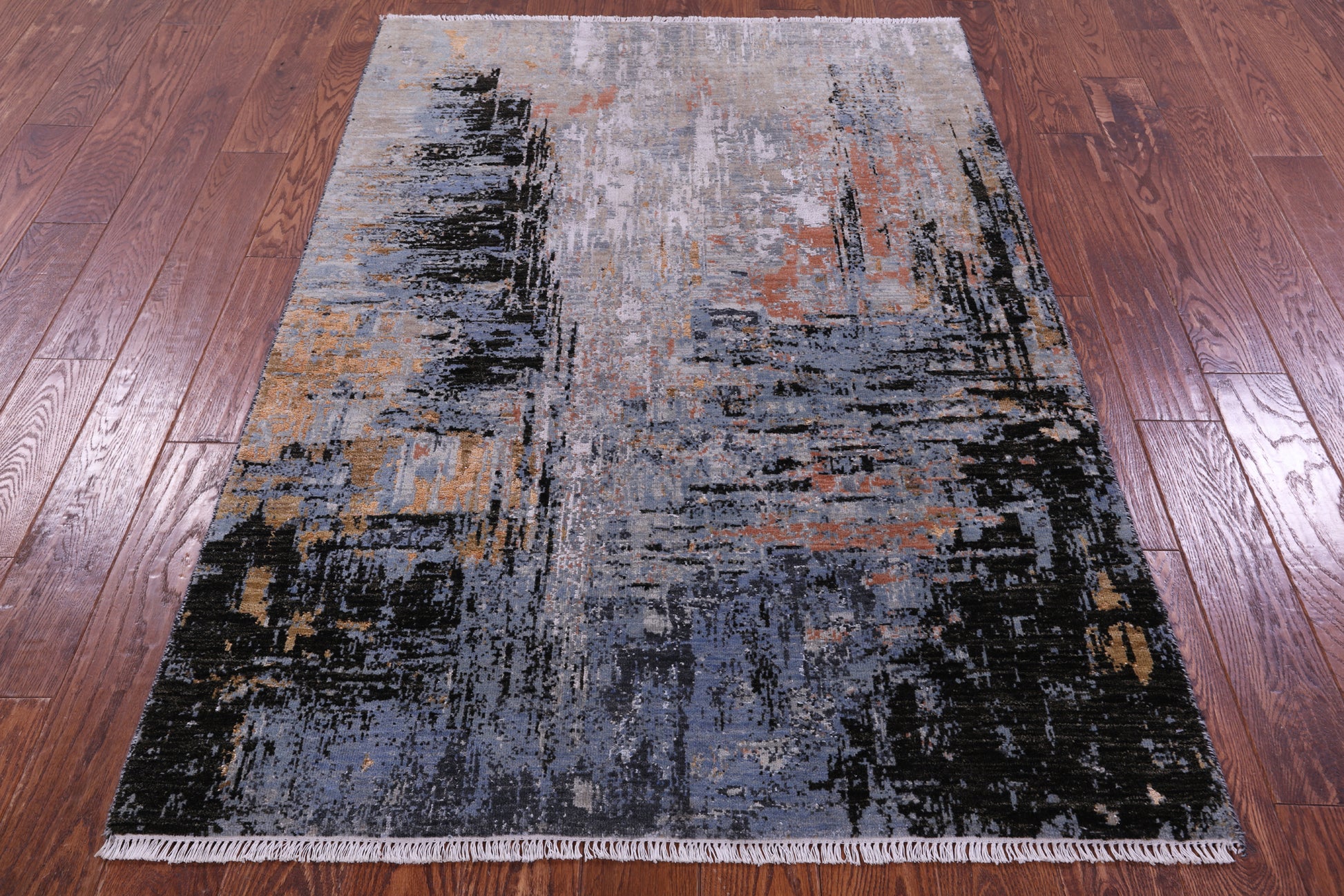 Abstract Contemporary Hand Knotted Wool & Silk Rug - 4' 2" X 6' 1" - Golden Nile