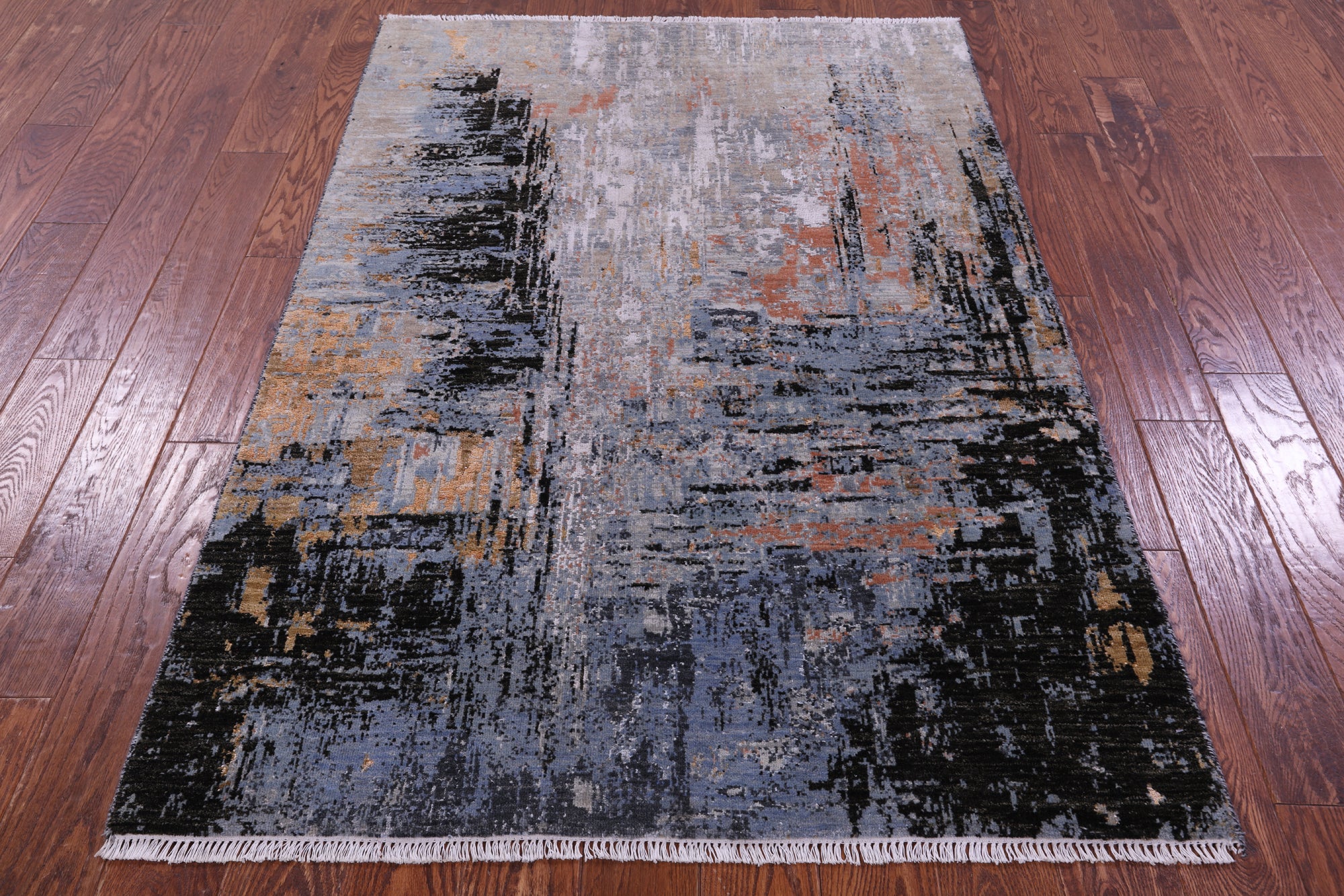 Abstract Contemporary Hand Knotted Wool & Silk Rug - 4' 2" X 6' 1" - Golden Nile