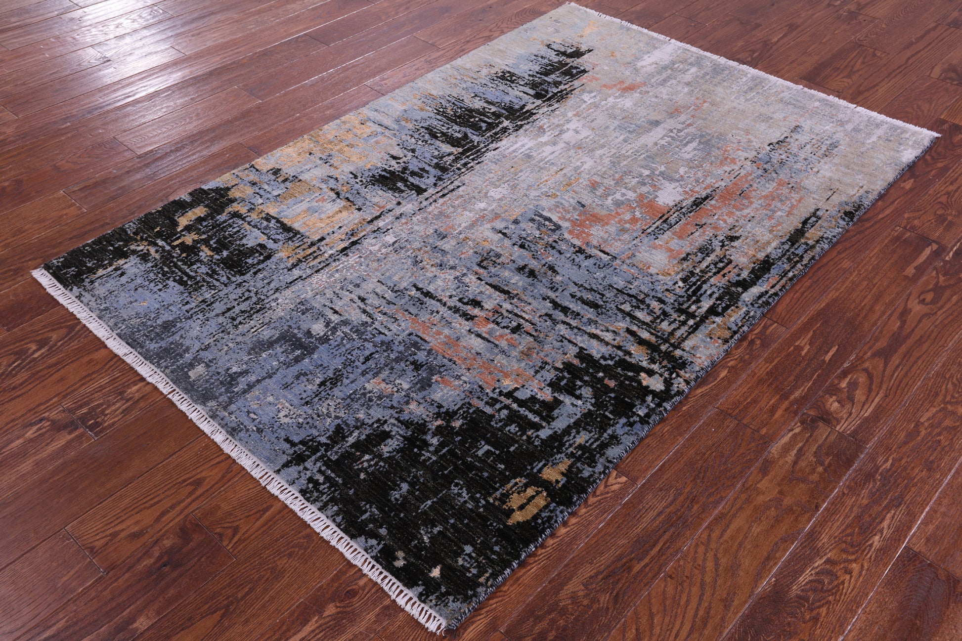 Abstract Contemporary Hand Knotted Wool & Silk Rug - 4' 2" X 6' 1" - Golden Nile