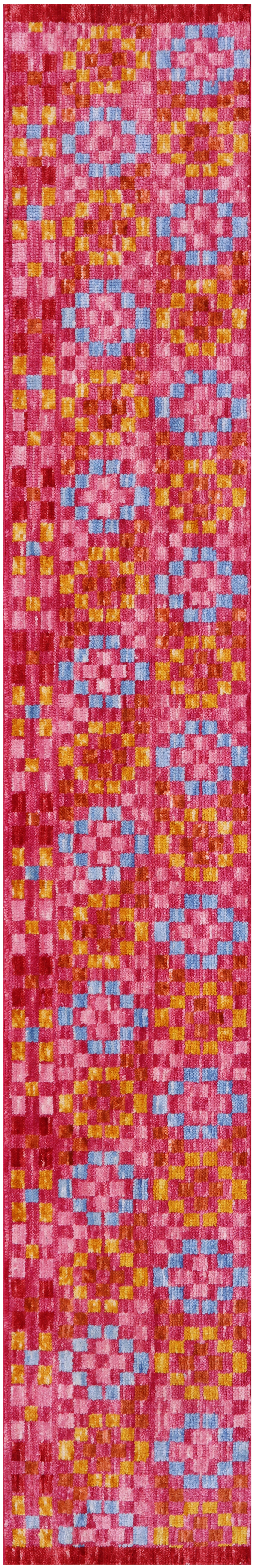 Pink Tribal Moroccan Handmade Wool Runner Rug - 1' 6" X 9' 9" - Golden Nile