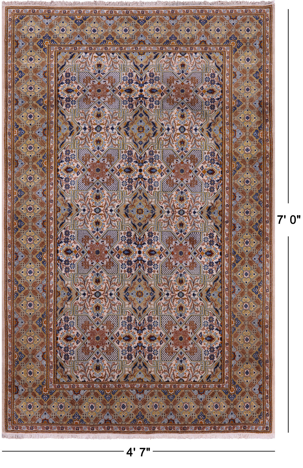 Persian Kashan Hand Knotted Wool Rug - 4' 7" X 7' 0" - Golden Nile