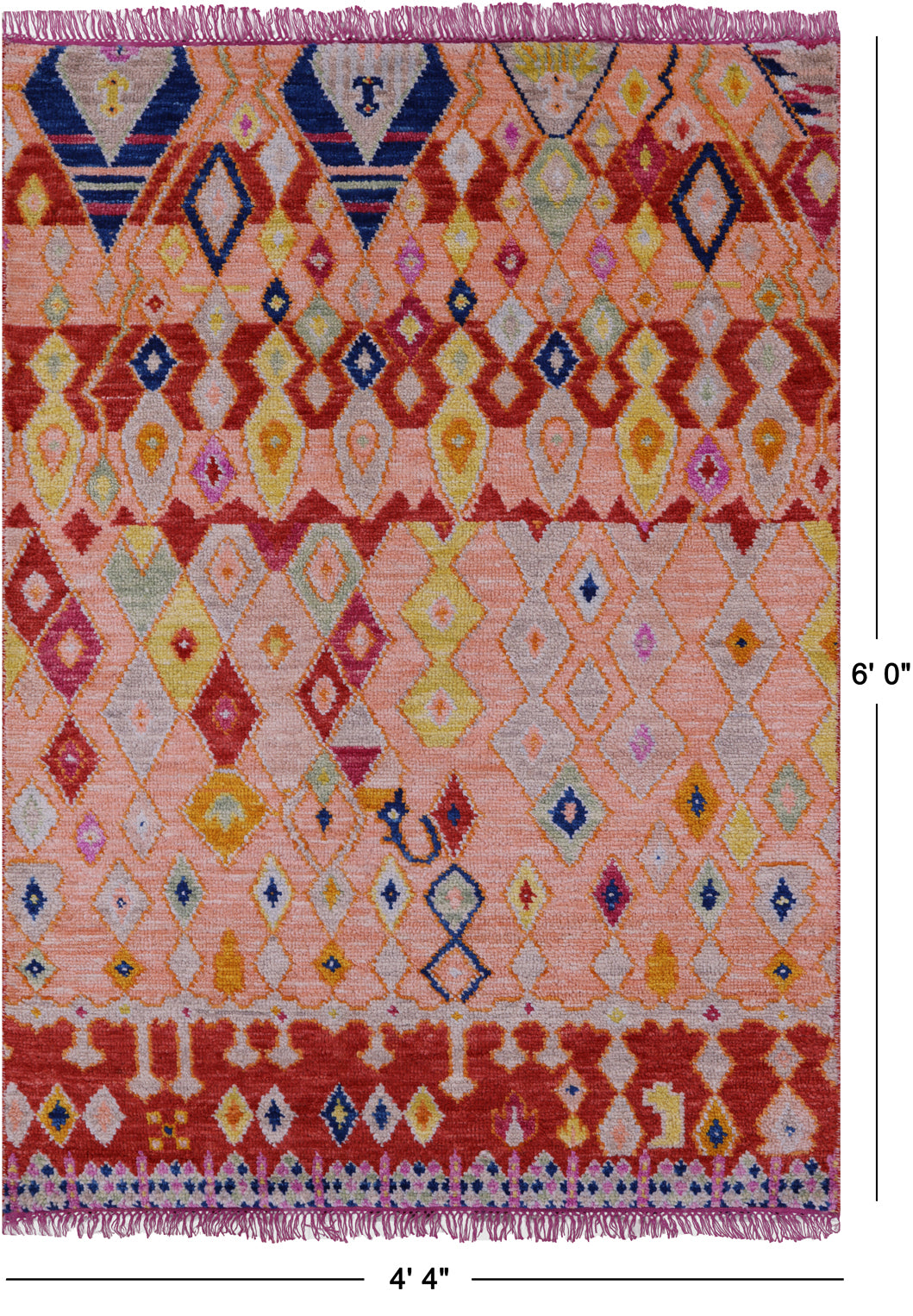 Tribal Moroccan Handmade Wool Rug - 4' 4" X 6' 0" - Golden Nile