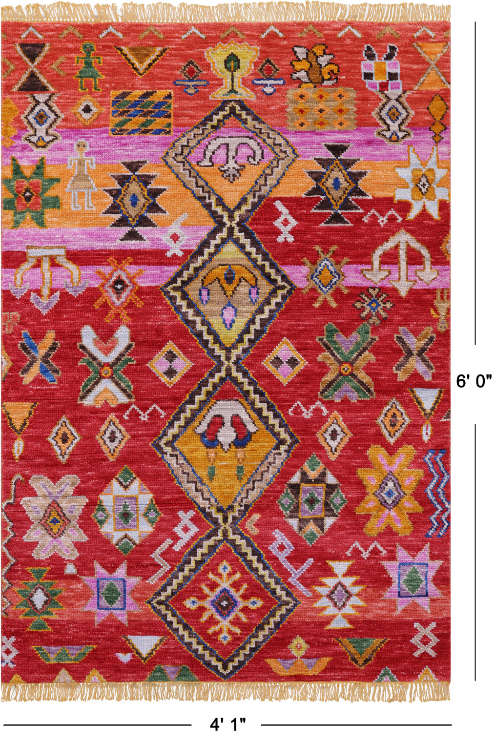 Tribal Moroccan Handmade Wool Rug - 4' 1" X 6' 0" - Golden Nile