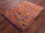 Orange Tribal Moroccan Hand Knotted Wool Rug - 4' 2" X 5' 11" - Golden Nile
