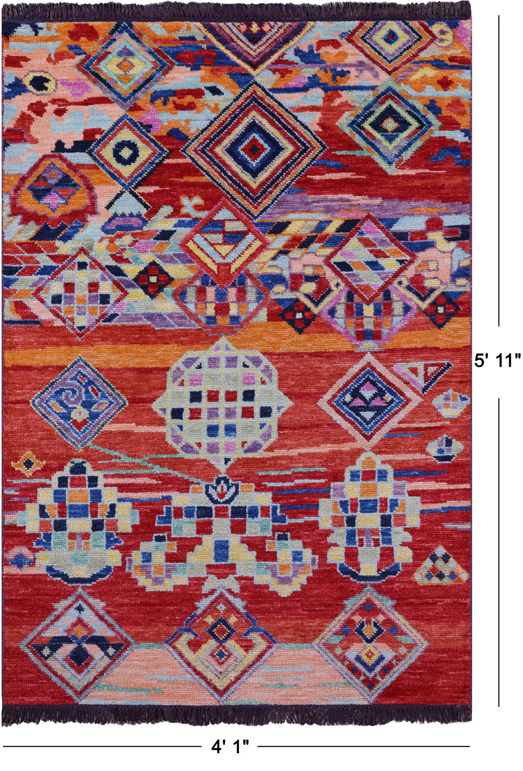 Tribal Moroccan Handmade Wool Rug - 4' 1" X 5' 11" - Golden Nile