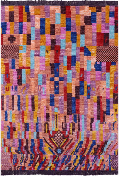 Tribal Moroccan Hand-Knotted Wool Rug - 4' 1" X 5' 11" - Golden Nile