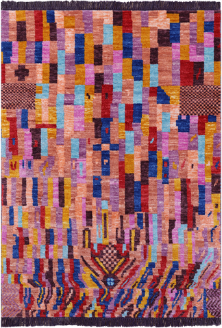 Tribal Moroccan Hand-Knotted Wool Rug - 4' 1