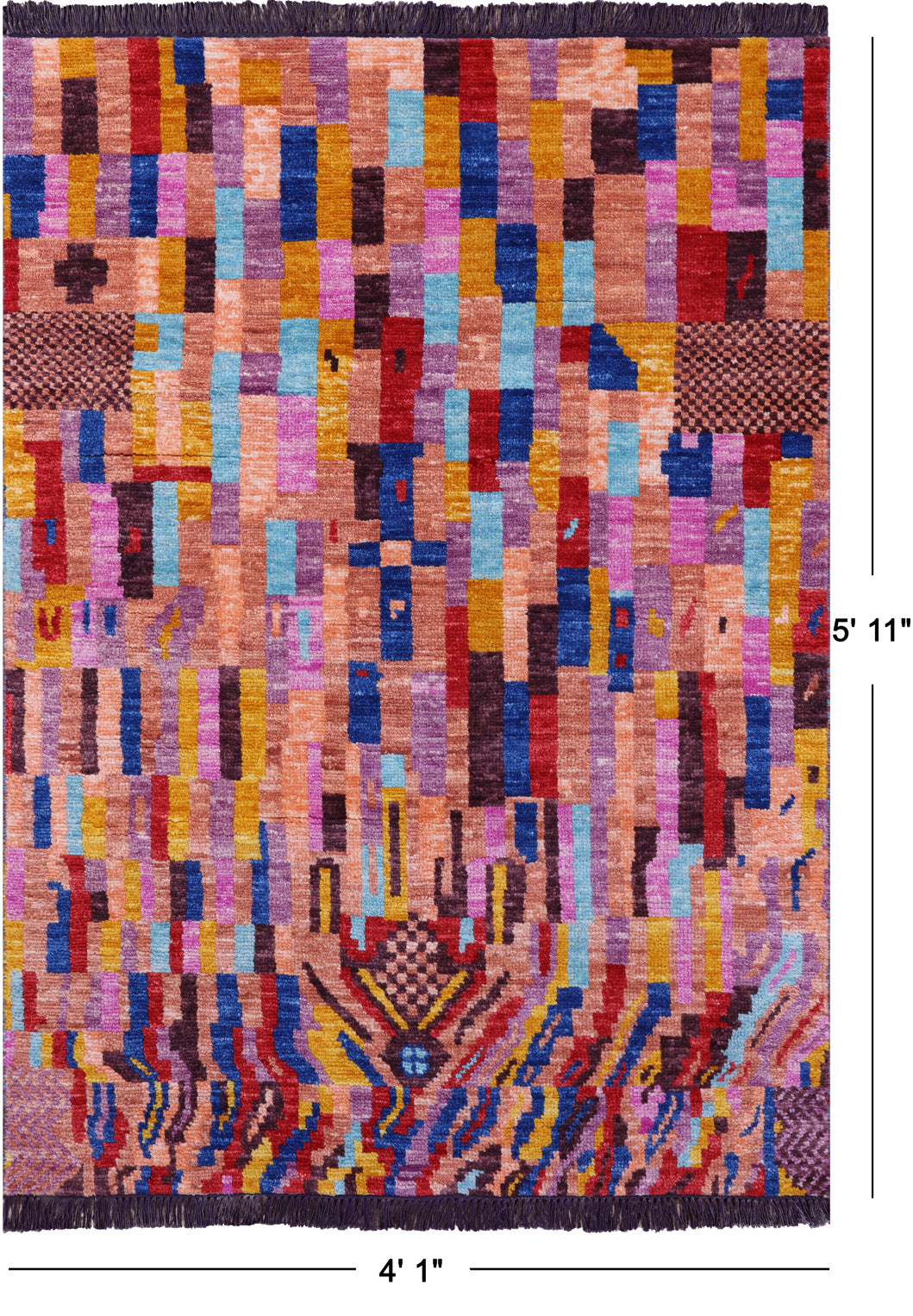 Tribal Moroccan Hand-Knotted Wool Rug - 4' 1" X 5' 11" - Golden Nile