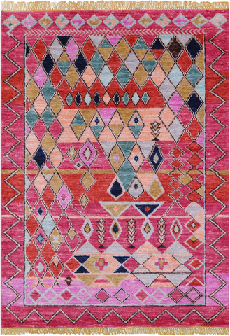 Tribal Moroccan Hand Knotted Wool Rug - 4' 4