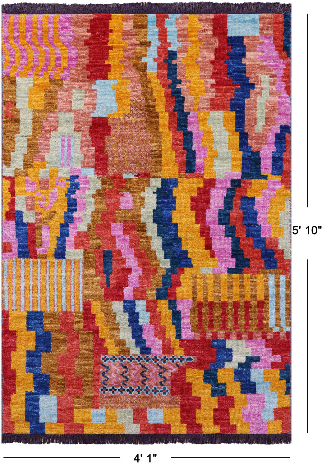 Tribal Moroccan Handmade Wool Rug - 4' 1" X 5' 10" - Golden Nile