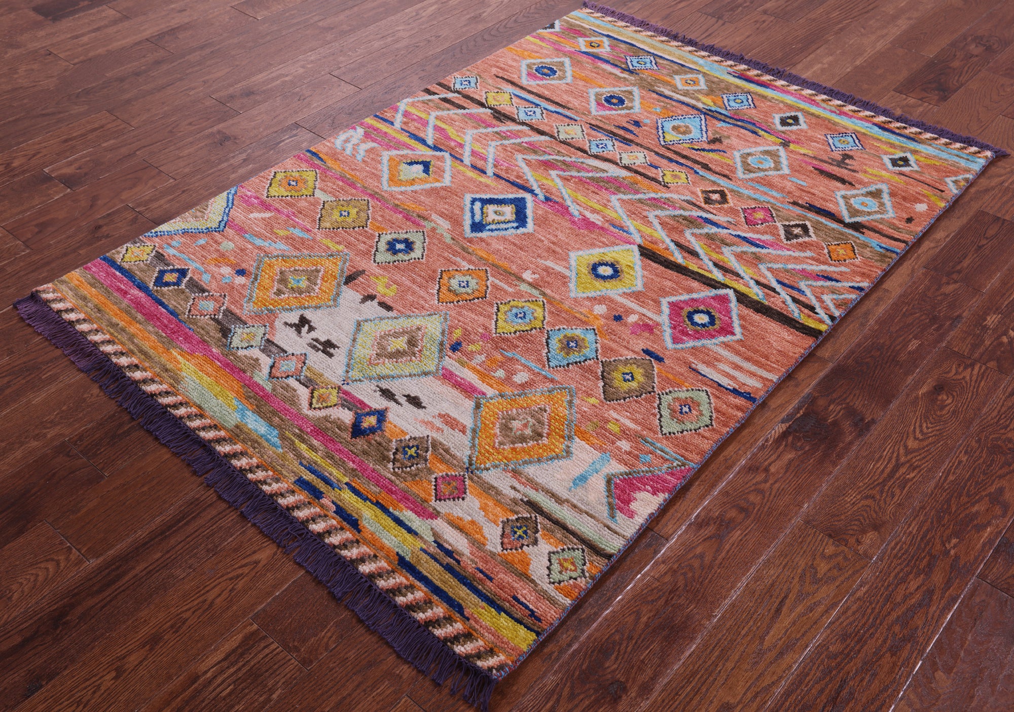 Tribal Moroccan Handmade Wool Rug - 4' 0" X 5' 10" - Golden Nile