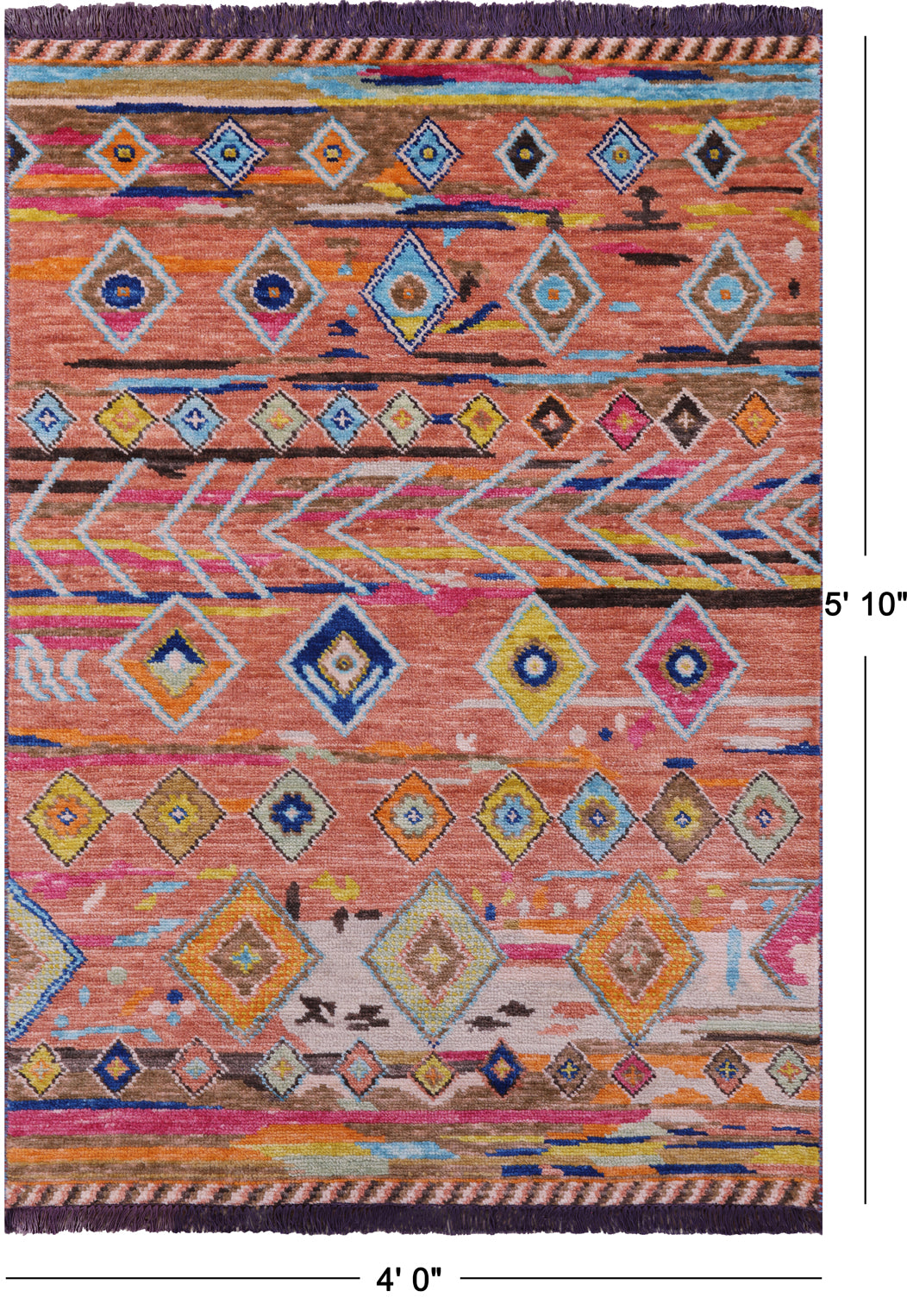 Tribal Moroccan Handmade Wool Rug - 4' 0" X 5' 10" - Golden Nile