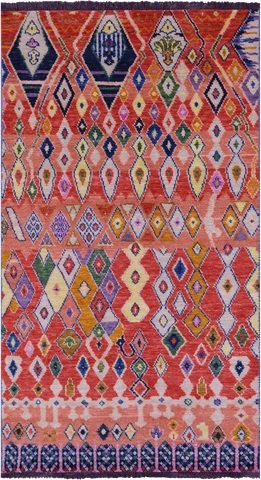 Tribal Moroccan Hand Knotted Wool Rug - 4' 4