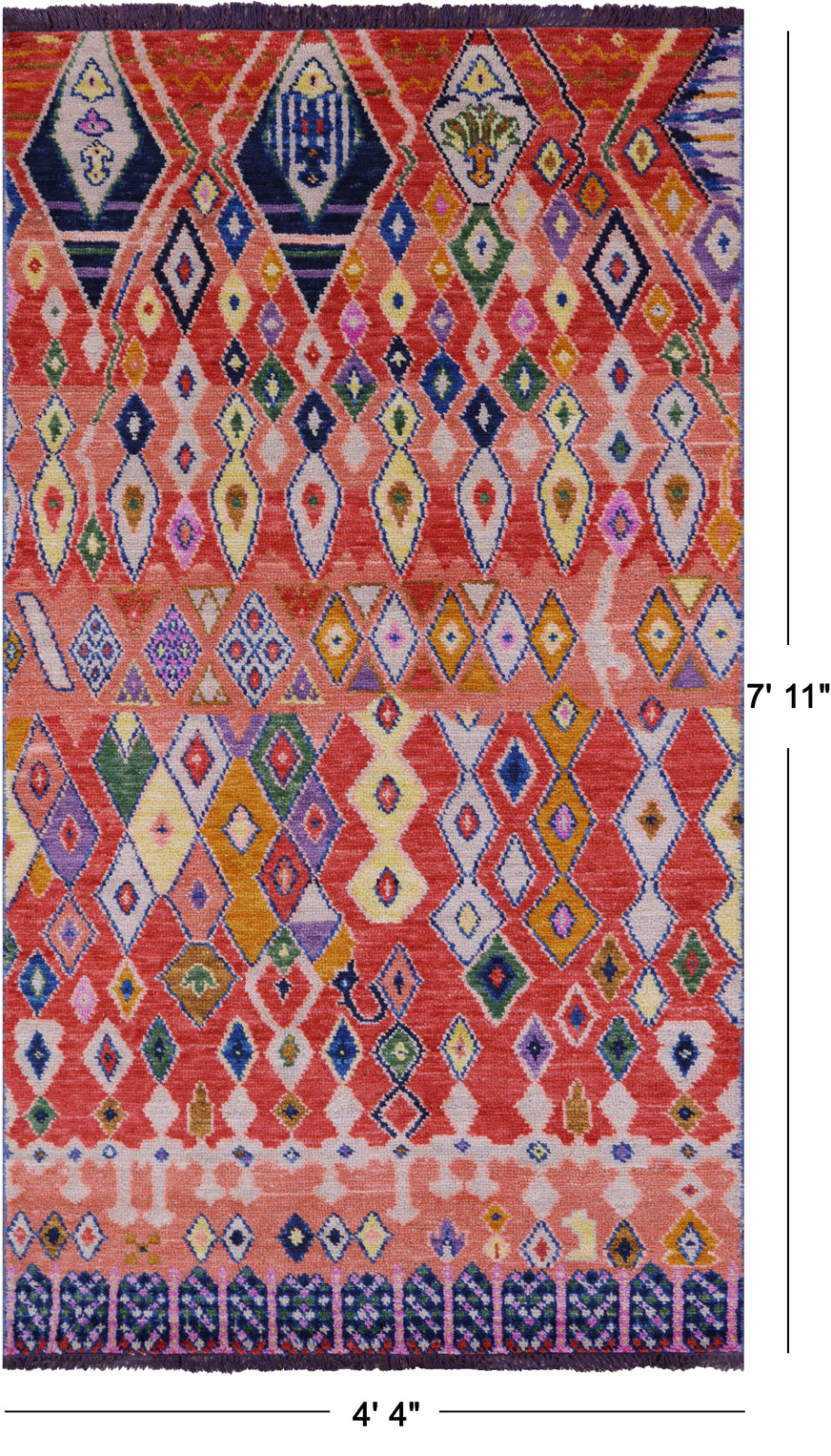 Tribal Moroccan Hand Knotted Wool Rug - 4' 4" X 7' 11" - Golden Nile