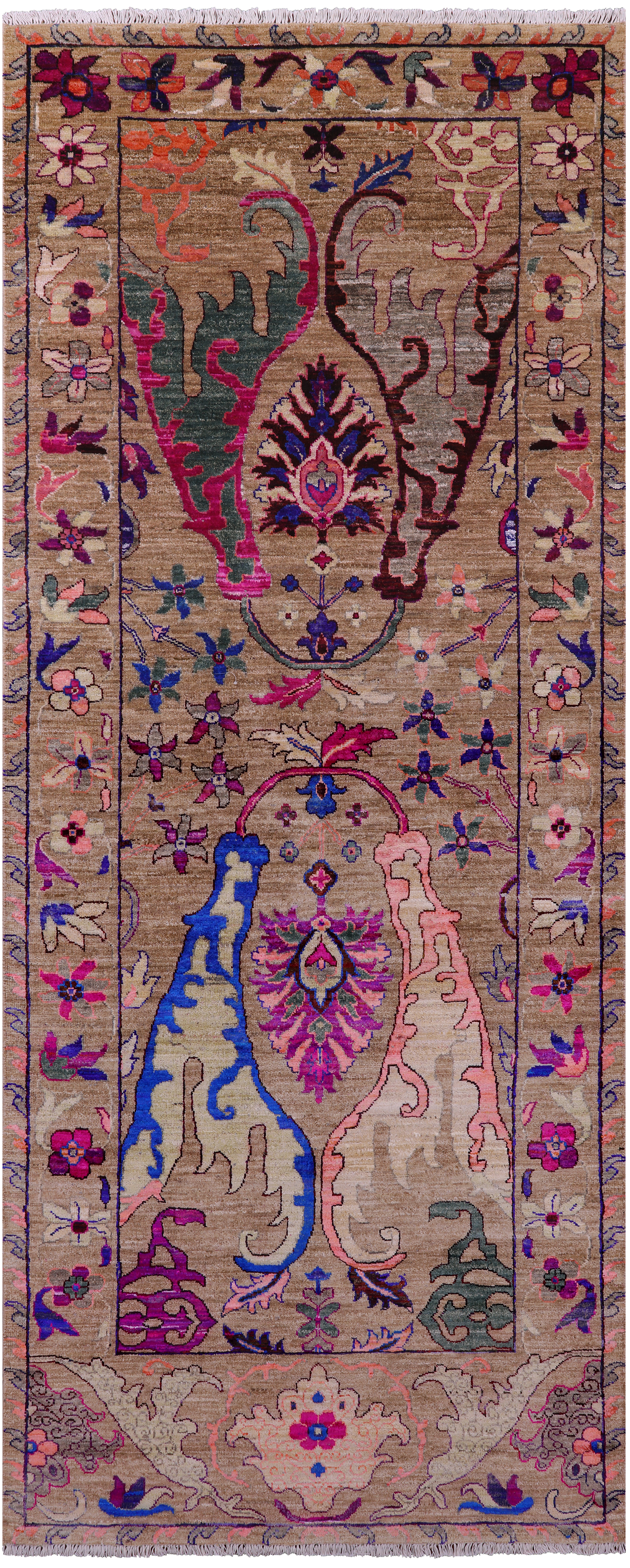 Persian Fine Serapi Handmade Wool & Silk Runner Rug - 4' 1" X 10' 0" - Golden Nile