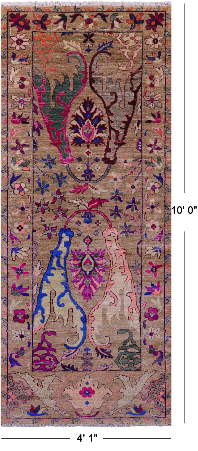Persian Fine Serapi Handmade Wool & Silk Runner Rug - 4' 1" X 10' 0" - Golden Nile