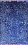 Blue Overdyed Signed Authentic Persian Tabriz Hand Knotted Wool & Silk Rug - 6' 2" X 9' 5" - Golden Nile