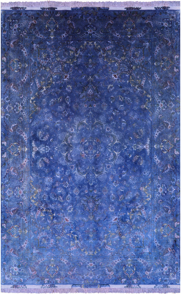 Blue Overdyed Signed Authentic Persian Tabriz Hand Knotted Wool & Silk Rug - 6' 2" X 9' 5" - Golden Nile