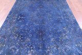 Blue Overdyed Signed Authentic Persian Tabriz Hand Knotted Wool & Silk Rug - 6' 2" X 9' 5" - Golden Nile