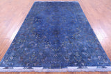 Blue Overdyed Signed Authentic Persian Tabriz Hand Knotted Wool & Silk Rug - 6' 2" X 9' 5" - Golden Nile